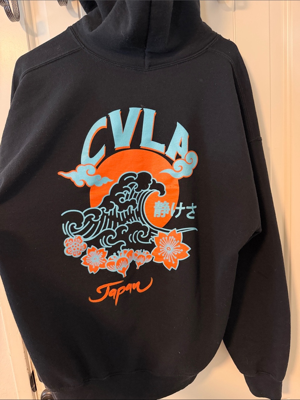 Japan Graphic Hoodie - Black with Orange & Light Blue